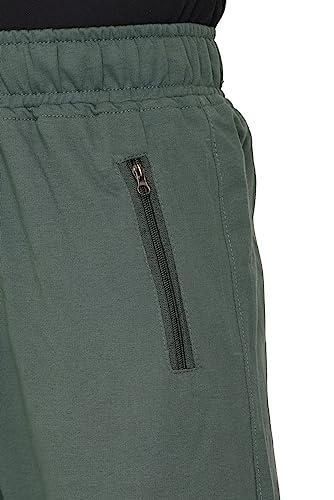 Image of Plus Size Cotton Loop Knit Lowers for Men with Zip Pocket, Night Pant, Sports Trouser, Gym n Lounge Wear Track Pant for Boys Olive 7XL