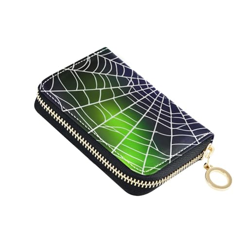 Small RFID Credit Card Holder Wallet with Zipper, Leather Wallet Case for Women Black Spiders Web