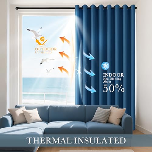 Image of PONY DANCE Small Blackout Curtains for Bedroom - Room Darkening Thermal Insulated Window Draperies for Living Room Kitchen Home Office Bathroom Cafe, Wide 42 x Long 36, Ink Blue, 1 Pair