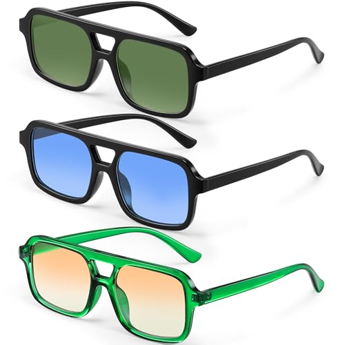 Image of Retro Square Sunglasses for Womens Men - Trendy Vintage Aviator Sun Glasses UV400 Protection