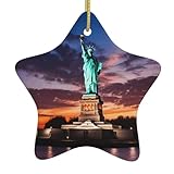 Pendentif en forme d'étoile en céramique à suspendre en forme d'arbre de Noël, statue de la Liberté, maisons imprimées aux États-Unis, centres commerciaux, supermarchés et magasins