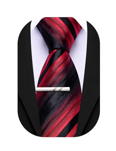 Image of Barry.Wang Silk Men Ties Formal Stripes Necktie and Tie Clip for Wedding Party Business Fashion Classic