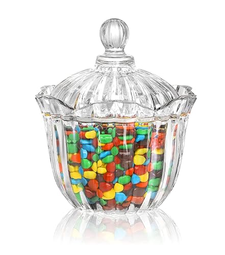 Image of WRINGO premium Glass Candy Dish with Lid, Crystal Candy Jar, Cookie Jar, Decorative Candy Bowl, Jewelry Dish, Covered Candy Jars for Buffet, Kitchen, Home, Office Desk (Set of 1) (Spiral - 03)