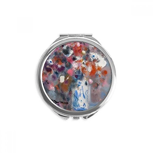 Peinture à l'huile miroir rond de poche fait main aux finitions artisanales multicolores