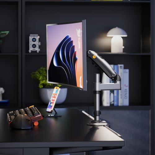 NB ERGONOMIC モニターアーム シングル 場所をとらないポール型 最大32インチ / 耐荷重9kg クランプ式・グロメット式対応 H100-G ディープグレー