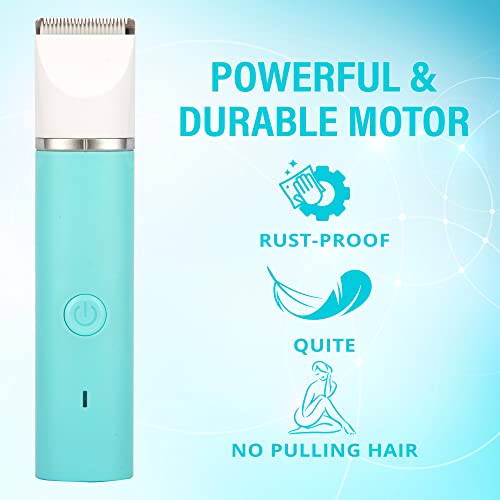 Kaphio Waterproof Bikini Trimmer, Hair Clippers For Women With 3 Hair Trimmer Guards For Clipping, 2 In 1 Rechargeable Body & Bikini Trimmer For Women, Tiffany Blue #TOP6
