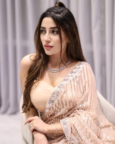 VAIRAGEE Women's Beautiful Soft Georgette Silver Color Embroidery Sequence Stylish Saree With Unsticthed Blouse Piece (6121_2)