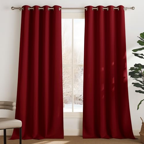 PONY DANCE Cortinas Salon Modernas Cortinas Termicas Aislantes Frio y Calor Cortinas Opacas Rojas con Ojales Cortinas Habitacion Matrimonio 2 Piezas, 140x240 cm, Rojo