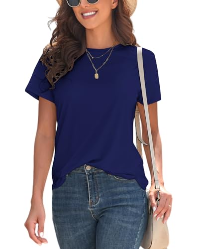 Image of KevaMolly Basic T Shirts for Women UPF 50+ Short Sleeve Casual Summer Tops Trendy Solid Loose Fit Crew Neck Tees Tshirt