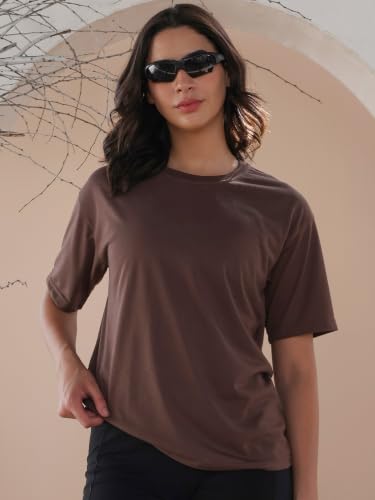 Image of CHKOKKO Oversized T-Shirt for Women Cotton Blend Soft Loose Fit Tshirt Top for Summer Half Sleeves Drop Shoulder Trendy Stylish Solid for Casual Streetwear, Outings or Travel