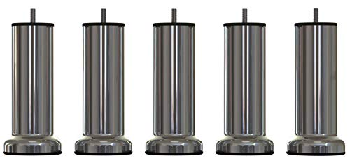 MEGALUXFRANCE 5 Pieds de lit, Sommier Tapissier INOX Chromé 15 cm avec Socle, Vis M8 à Visser