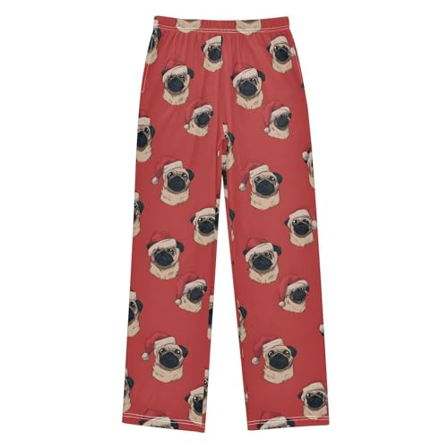 Christmas Pajama Pants Dog Santa Hat Pattern Long Sleep Pants Lounge Bottoms