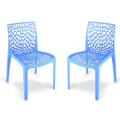 Image of activa Web Designer Plastic Chair for Home, Office and Restaurant and Cafe|Armless Chair for Dining Room| Heavy Duty Outdoor Plastic Chair | Designer Balcony Chair (Blue, Set of 2)