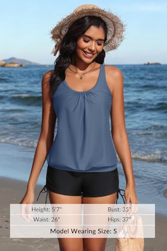 Image of Yonique Blouson Tankini Swimsuits for Women 2 Piece Bathing Suits Tops with Boyshorts Modest Loose Fit Swimwear