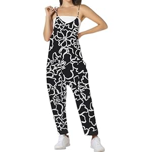 ROYLAMP Women's Summer Jumpsuits Loose Spaghetti Strap Baggy Rompers Casual Onesie Jumpers Overalls with Pockets Small F: Black Floral