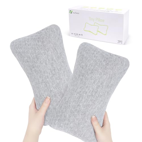 vocheer Kleine Kissen zum Schlafen, 27,9 x 17,8 cm, Mini-Reisekissen, winzige Kissen für Nacken, Handgelenk, Lendenwirbelsäule und Knie, Haustierkissen, Baumwolle, maschinenwaschbar, Hellgrau, 2 Stück