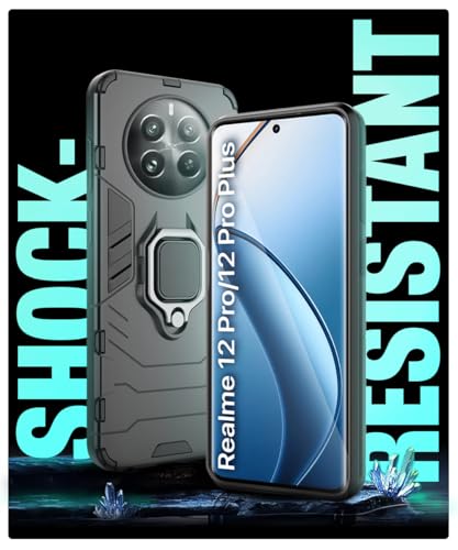 Image of WOW IMAGINE Shock Proof Back Case Mobile Cover for Realme 12 Pro 5G | Realme 12 Pro Plus 5G | P1 Pro 5G | Back Cover Case (Tough Armor | Hybrid PC + TPU | Ring Holder & in-Built Kickstand | Black)