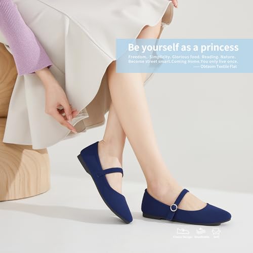 Image of Obtaom Mary Jane Flat Shoes Round Toe Ballet Flats for Women Dressy Fabric Business Flats Comfortable Classic Strap Flats for Office
