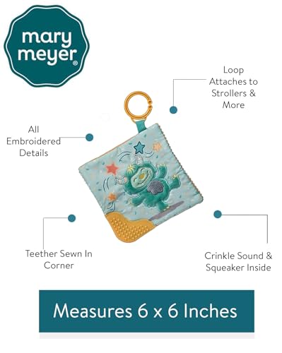 Image of Mary Meyer Crinkle Teether Toy with Baby Paper and Squeaker, 6 x 6-Inches, Mookie Monster