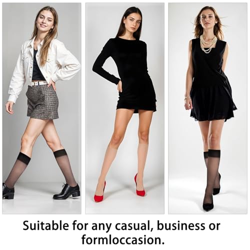 Image of CIATBYYJ Women's Lace Knee High Stockings, 6 Pairs, Black&Cream, Size 5-8