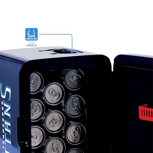 Image of Ukonic NFL Tennessee Titans 15-Can Mini Fridge 10L - AC /DC Powered, Official Team Colors & Logo, Portable Cooler for Tailgates, Home, Office, or Car