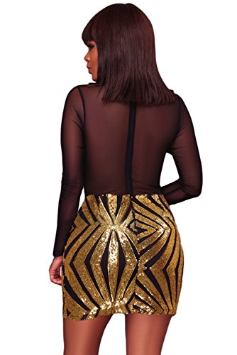 Image of RED DOT BOUTIQUE - 807 - Black Sheer Mesh Long Sleeves Club Sequins Dress Plus Size