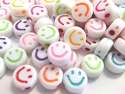 Smiley Happy perlen rund 7mm Perlen Mix Perlenset zum auffädeln (200 Happy Perlen weiß bunt #16) Cover