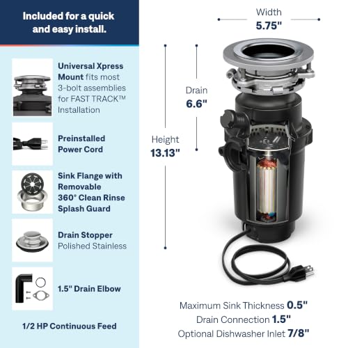 Image of Moen GXP33C GX PRO Series Lite Series 1 /3 HP Continuous Feed Garbage Disposal, Power Cord Included
