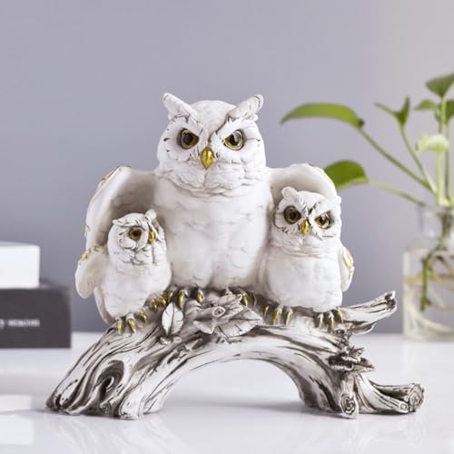 ODMYZG Owl Figurines,Cute Owls Statue,Small Decor Items,Sculpture Ornament for Home Office Tabletop.Gifts for Owl Lover. (White owl B)