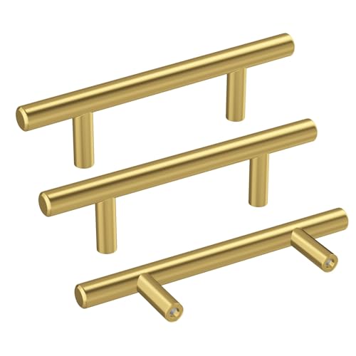 Haidms 20 Pack | 3 Inch Cabinet Handles Gold Stainless Steel Kitchen Drawer Pulls Cabinet Pulls 5 Inch Length 3 Inch Hole Center