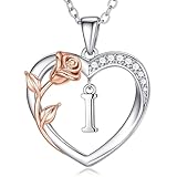 M MOOHAM Collar con inicial de corazón rosa para mujer, chapado en oro blanco de 14 quilates, collar con colgante de corazón inicial A-Z, regalo de aniversario, cumpleaños, para mujeres, esposa, novia