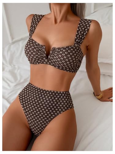 SOLY HUX Women's Printed High Waisted Bikini Set 2 Piece V Wired Bikini Set Beach Wear3