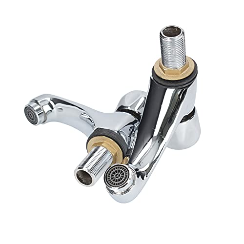 Miniatura 4 de Fontastock Urbel Fskfgb004 Set De 2 Grifos Individuales Para Lavabo, Agua Fría Agua Caliente, Soportes De Fijación, Maneta De Zinc Y Cuerpo De Latón
