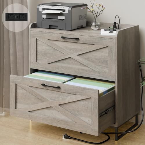 Lateral File Cabinet 2 Drawer File Cabinet with Charging Station for Legal/Letter/A4 Size Hanging...