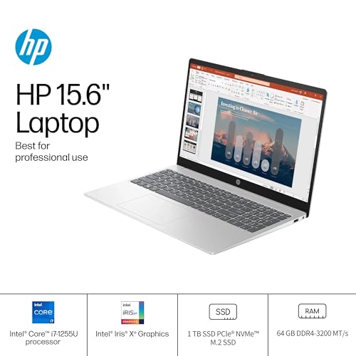 Image of HP 15.6 Touchscreen Laptop Computer for Business, Lifetime Office Pro, Intel 10-Core i7-1255U(Up to 4.7 GHz), 15.6 inch FHD Touch Screen, 64 GB RAM, 1 TB SSD, Wi-Fi 6E, Windows 11 Pro, w /Accessories