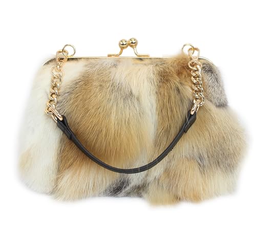 Image of Luxurious Fashion Natural Fox Fur with Hair Handbag for Women and Ladies