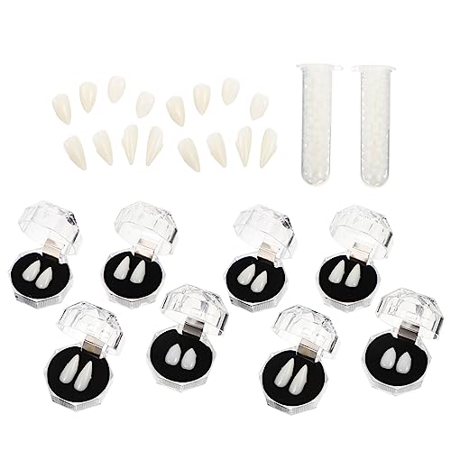 Hemobllo Colmillos de Vampiro para Halloween Kit con Adhesivo Termofusible para Disfraces y Fiestas de Cosplay