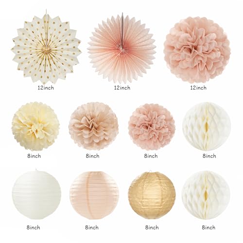 Image of Champagne-Gold Fall Boho Happy-Engagement Party-Decorations - 21pcs Women She Said Yes Proposal Banner Streamers, Beige One Sweet Peach Paper Lanterns,Flower Tissue Pom Poms Fan Favors Decor Huglony
