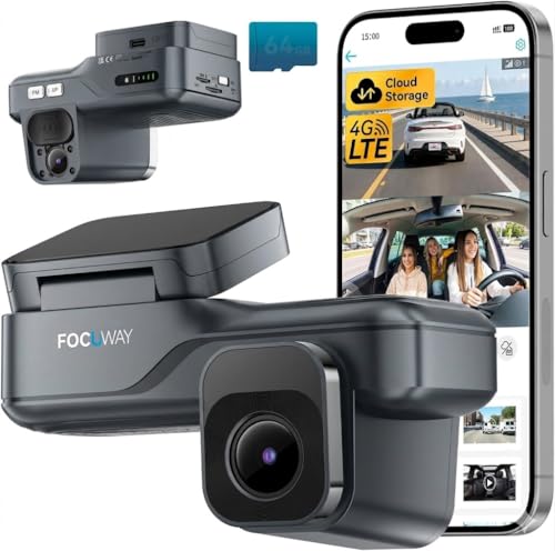 4G LTE Dash Cam with Live View, 2K+1080P Front Inside Anti-Theft Car Camera Live Streaming, Instant Alert via App, Cloud & SD Storage, IR Night Vision, No Screen, 24/7 Parking Mode, GPS, OBD