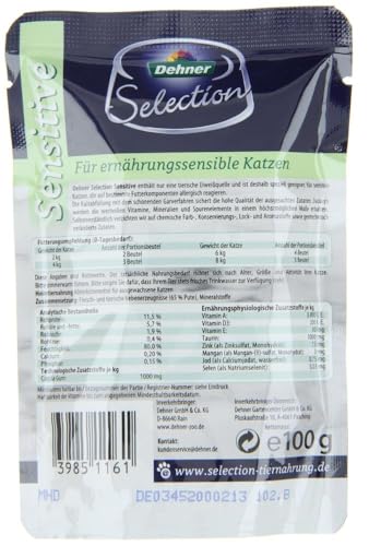 Dehner Premium Katzenfutter Sensitive, Nassfutter, Pute, 12 x 100 g (1.2kg)