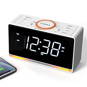 ITOMA CKS718 Radiowekker, 1,4 inch klok met witte led-display, bluetooth, FM-radio, dubbel alarm, slaaptimer, snooze, automatische en handmatige dimmer, USB-oplader en nachtlampje