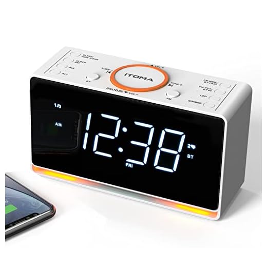 Alarm Clock Radio, 1.4" White LED Display Clock with Bluetooth, FM Radio, Dual Alarm, Sleep Timer, Snooze, Auto & Manual Dimmer, USB Charger and Night Light iTOMA CKS718