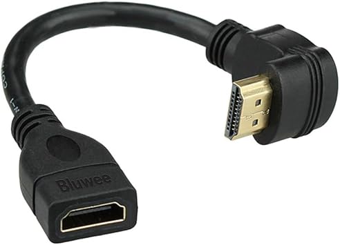 HDMI Extension Cable High Speed 90-Degree Angle Male to Female Wire Cord Extender - Gold Plated Plugs, Black 0.5FT