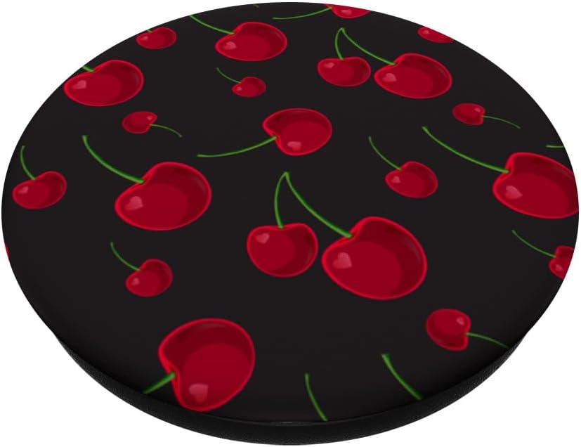 Cherry Cherries Pattern On Black Background Cute For Girls PopSockets Adhesive PopGrip - Image 2
