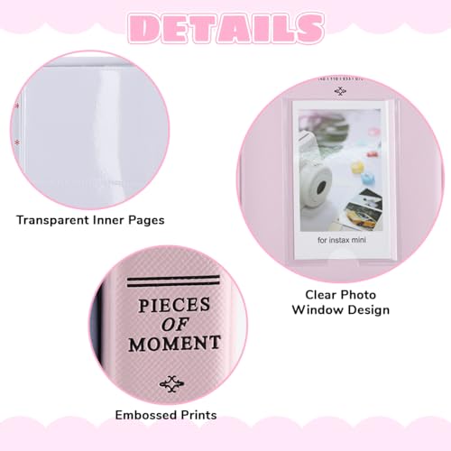 Image of ZIBUYU Small Photo Album for Fujifilm Instant Mini 12 11 9, 64 Pockets, Photo Album Book, Suitable for Instant Camera Film, Light Pink