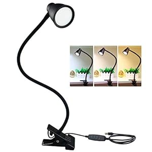 Lampe de lecture à LED Semlos, lampe à pince, 3 modes de couleur, 5 luminosités, lampe à pince pour table de chevet de bureau, alimentation USB 5 W, bras flexible