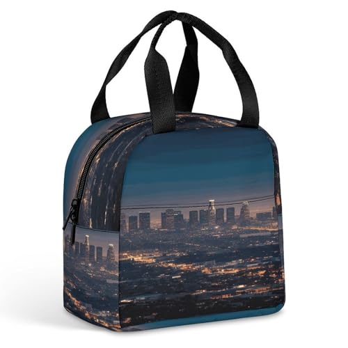 FodPand Los Angeles Skyline Lunch Box Reusable Cooler Tote with External Pocket Large Capacity...