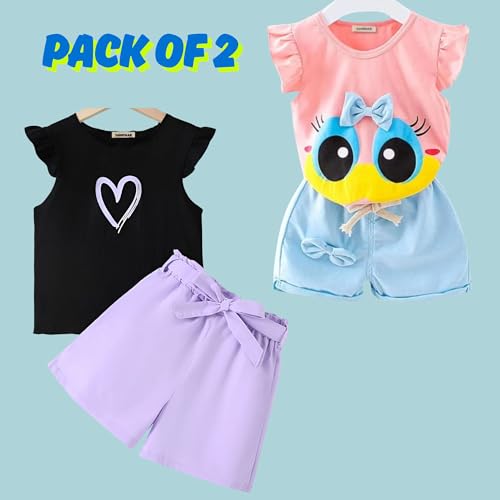 Image of 4YOU DRESSES Beautiful Cotton Blend Fabric Top and Shorts For Girls(Pack Of 2)