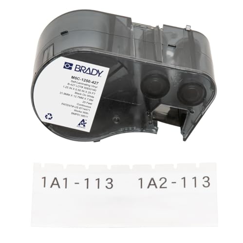 Image of Brady Self-Laminating Vinyl Label Tape for Label Printer BMP51 /BMP53 /M511 - Self Adhesive Printer Labels - Black on White, Transparent (31,75 mm (W) x 7,62 m (L)) - M5C-1250-427
