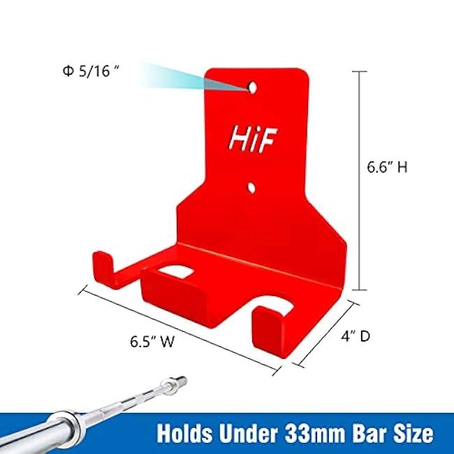 Olympic Barbell Hanger,Garage Gym Bar Wall Rack,Vertical Barbell Mount Rack,Space Saving Commercial or Home Gym Accessory,Holds Under 33mm Bar Size